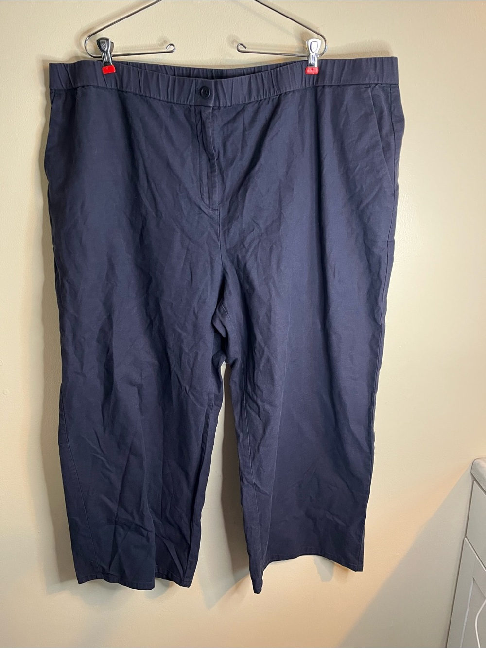 Eileen Fisher Women’s Navy Blue Organic Cotton Hemp Cropped Pants Wide Leg Sz 3X